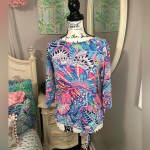 Lilly Pulitzer colorful tunic top with knot, size Small
